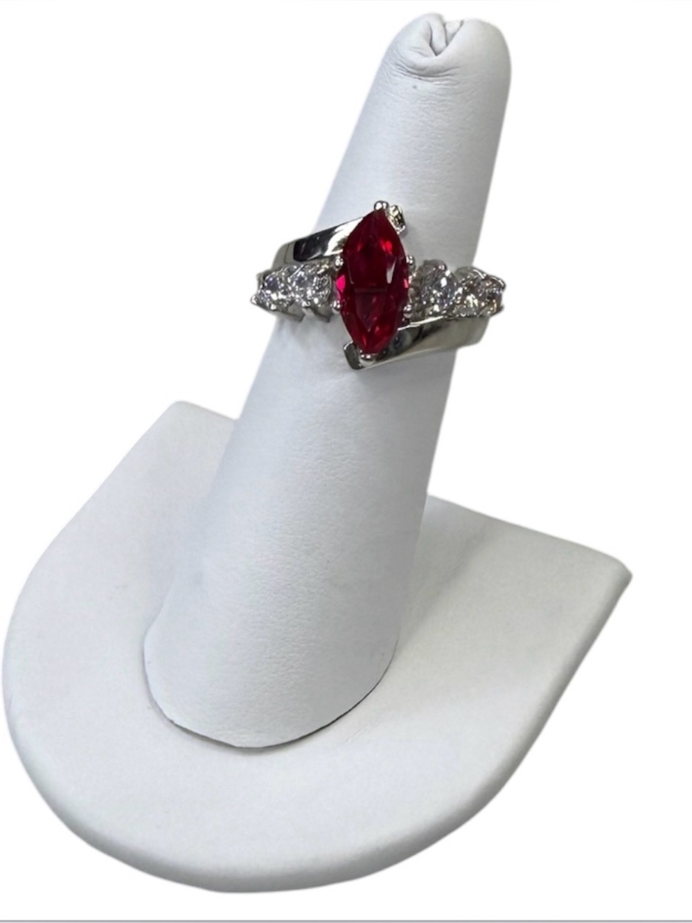 Marquis Fuschia Pink Clear Accents Cocktail Ring Created w/ Swarovski Crystal